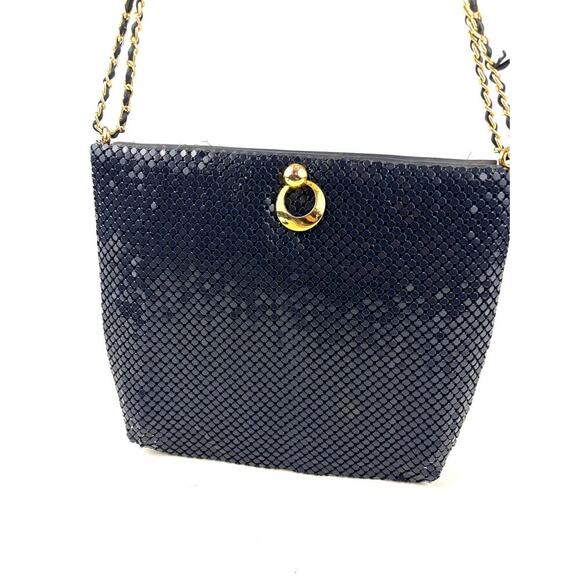Vintage Dark Blue Metal Mesh Crossbody Bag 1980s - Picture 1 of 16